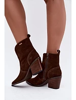 Dámské zateplené kožené kozačky na podpatku Big Star model 22349486 Hnědé - Big Star Shoes Dámské zateplené kožené kozačky na podpatku Big Star model 22349486 Hnědé - Big Star Shoes
