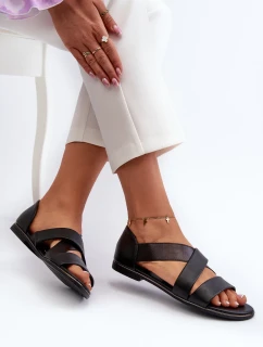 Kožené sandály s lemem, Black Puglia