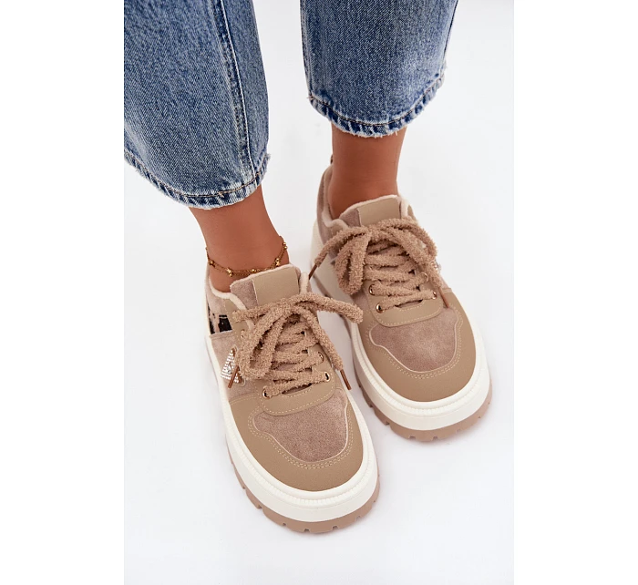 Dámské boty na platformě A209 béžové - Sweet Shoes