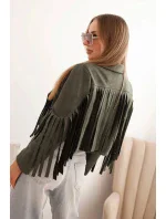 Dámská semišová bunda s třásněmi khaki