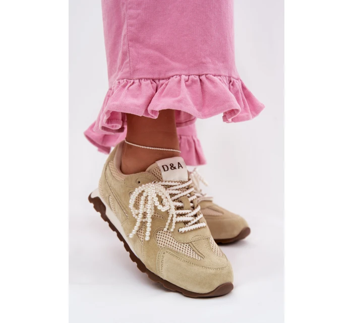 Dámské kožené semišové tenisky model 22031953 světle zelené - D&A