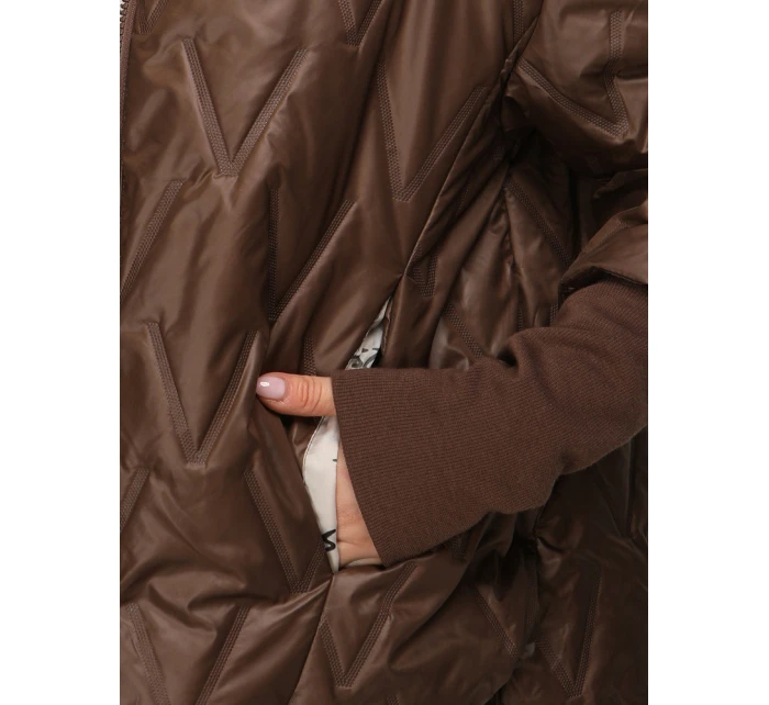 Dámská přechodná prošívaná bunda s kapucí hnědá FashionStreet TY5613