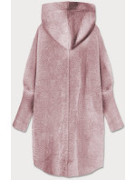 Dlouhý vlněný přehoz přes oblečení typu "alpaka" ve špinavě růžové barvě s kapucí (908)