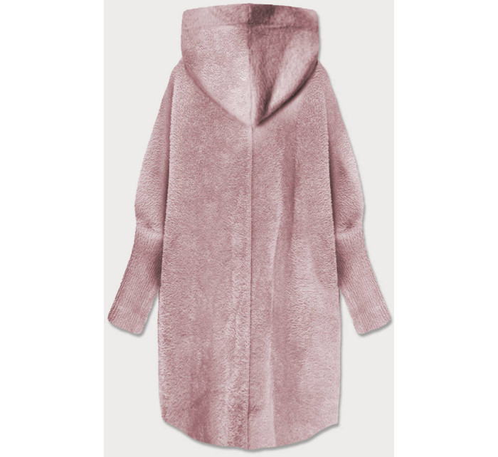 Dlouhý vlněný přehoz přes oblečení typu "alpaka" ve špinavě růžové barvě s kapucí (908)