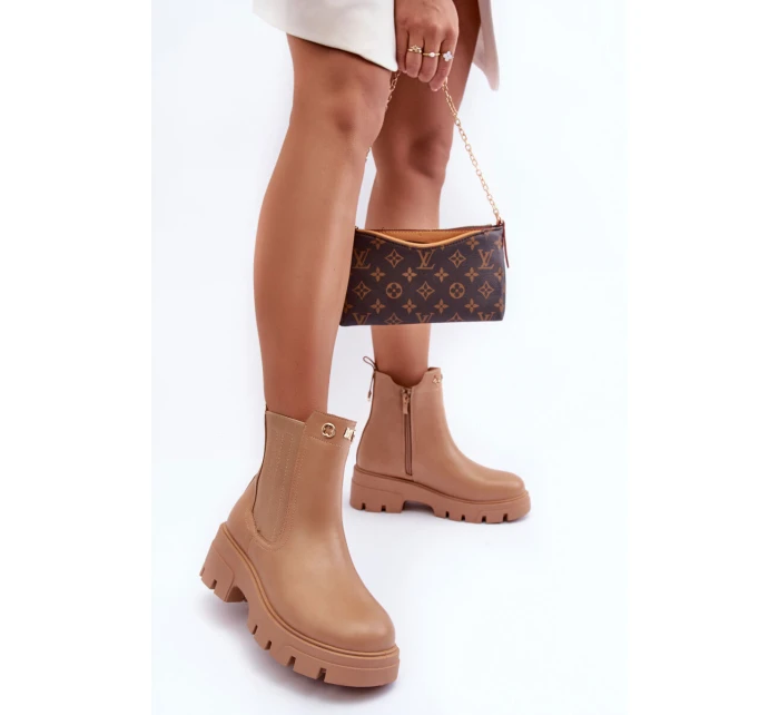 Dámské kožené botky se zdobením Bežové model 21633828 - Boto Dámské kožené botky se zdobením Bežové model 21633828 - Boto