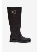 Dámské kozačky na nízkém podpatku s ozdobným detailem černé model 21707846 - Boto