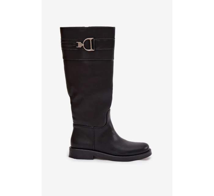 Dámské kozačky na nízkém podpatku s ozdobným detailem černé model 21707846 - Boto