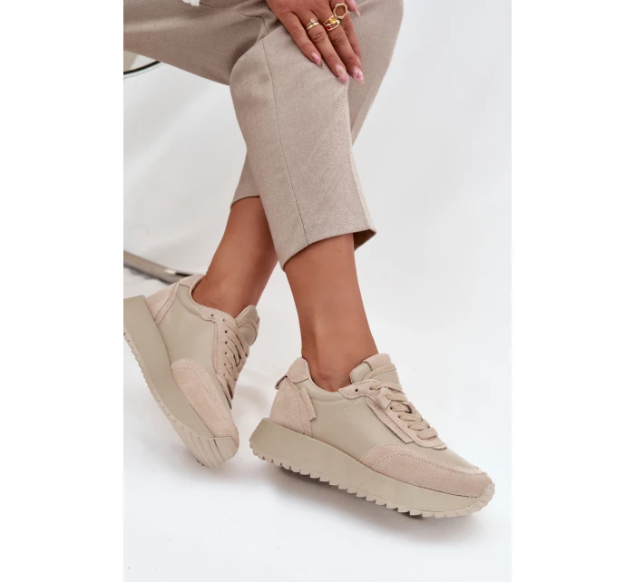 Kožené dámské tenisky na platformě Artiker 55C0021 béžové
