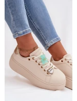 Dámské tenisky na platformě s přívěsky Medvídek Srdce Béžové Selorissa Dámské tenisky na platformě s přívěsky Medvídek Srdce Béžové Selorissa