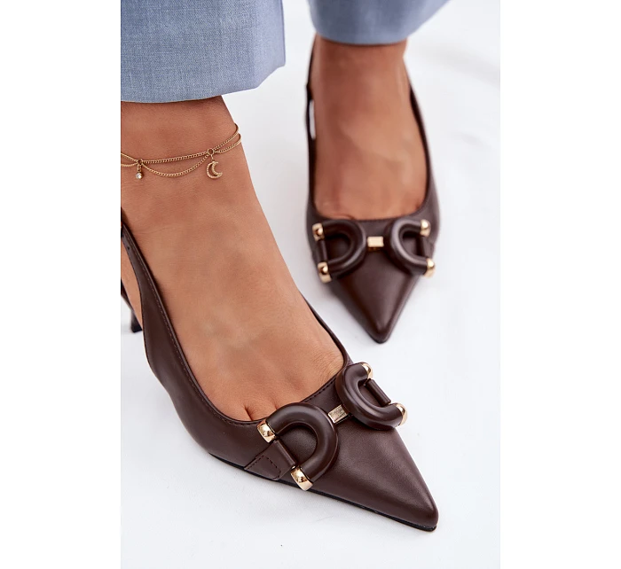 Dámské sandály na podpatku s ozdobným detailem Čokoládové model 22039871 - Boto