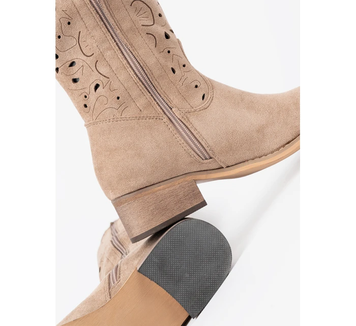 Designové  kozačky dámské hnědé na širokém podpatku