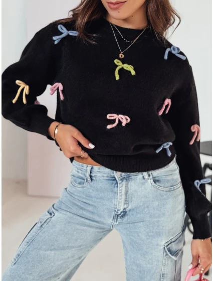 TIELUSH dámský svetr s malými mašlemi černá FashionStreet MY2358