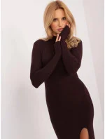 Tmavě hnědé vypasované šaty s polorolákem (777) Tmavě hnědé vypasované šaty s polorolákem (777)