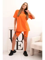 Dámský bavlněný komplet s krátkým rukávem a šortkami tmavě oranžová Dámský bavlněný komplet s krátkým rukávem a šortkami tmavě oranžová