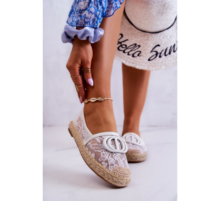 Dámské krajkové espadrilky s ozdobou Bíle Summer Dream