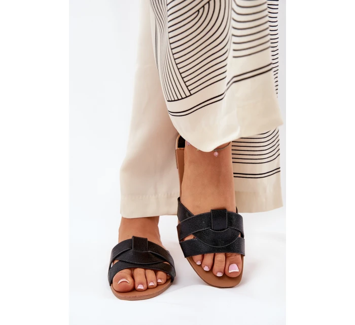 Ploché Dámské Pantofle S Proplétajícími Se Pásky Černé Selaenor Ploché Dámské Pantofle S Proplétajícími Se Pásky Černé Selaenor