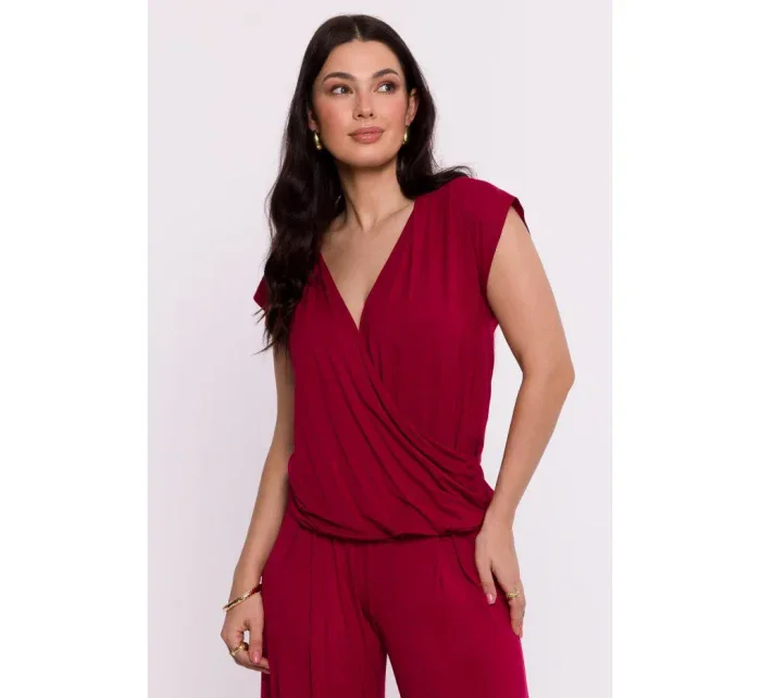 B288 Viskózový zavinovací top s výstřihem do V - bordó