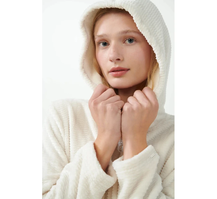 Dámský fleecový župan na zip 21360 Ecru - Vamp Dámský fleecový župan na zip 21360 Ecru - Vamp