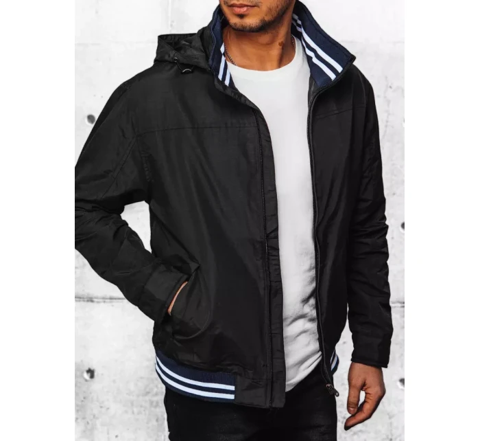 Pánská přechodná bunda s kapucí černá FashionStreet TX4378 Pánská přechodná bunda s kapucí černá FashionStreet TX4378