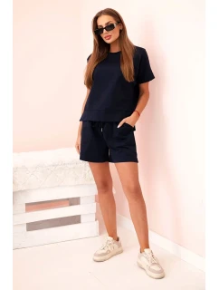 Dámský punto set s krátkými rukávy a šortkami námořnická modř