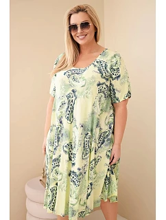 Dámské viskózové šaty pro s krátkým rukávem a potiskem světle zelená model 22043108 - K-Fashion
