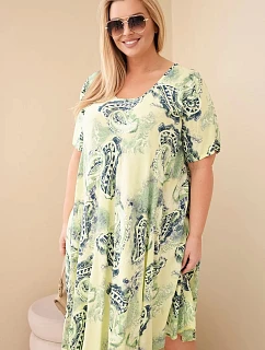 Dámské viskózové šaty pro s krátkým rukávem a potiskem světle zelená model 22043108 - K-Fashion