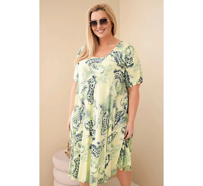Dámské viskózové šaty pro s krátkým rukávem a potiskem světle zelená model 22043108 - K-Fashion