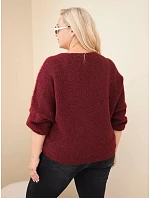 Dámský svetr Plus Size s výstřihem do V a širokým rukávem bordó