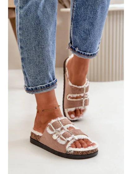 Dámské Pantofle S Přezkami A Kožíškem Béžové Ezilena Dámské Pantofle S Přezkami A Kožíškem Béžové Ezilena