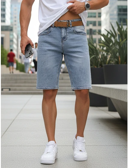 Spodenki męskie jeansowe z paskiem niebieskie model 22152771 - FashionStreet
