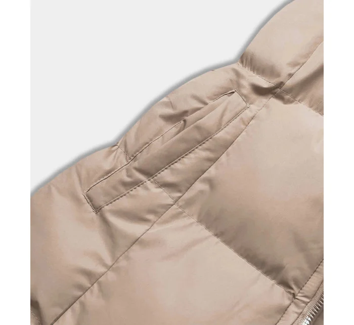 Béžová péřová dámská vesta s kapucí (5M721-62)