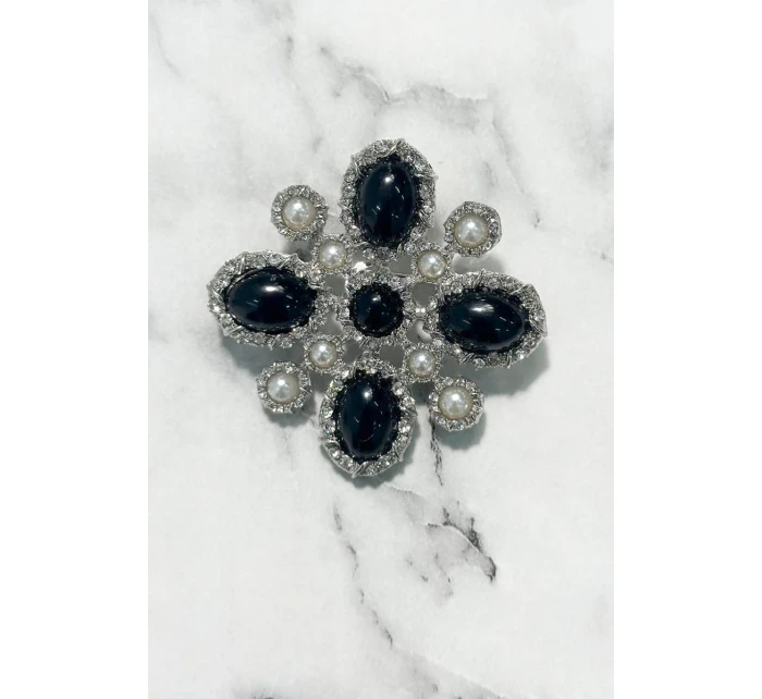 Brož Květina 2 stříbrná + černá