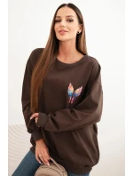 Dámská oversize mikina z bavlny s barevnými model 21421754 na zádech hnědá - K-Fashion