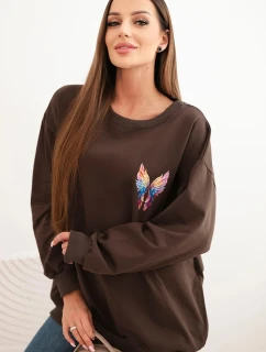 Dámská oversize mikina z bavlny s barevnými model 21421754 na zádech hnědá - K-Fashion