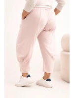 Dámské kalhoty Plus Size s nízkým model 21924471 a gumou v pase tmavě pudrově růžové - K-Fashion