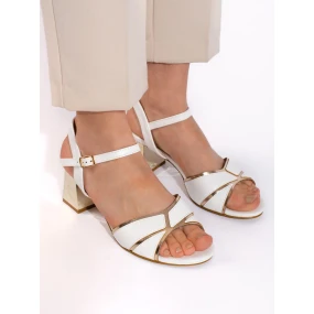 Klasické bílé  sandály dámské na širokém podpatku