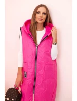 Dámská prošívaná vesta Plus Size s kapucí na zip růžová Dámská prošívaná vesta Plus Size s kapucí na zip růžová