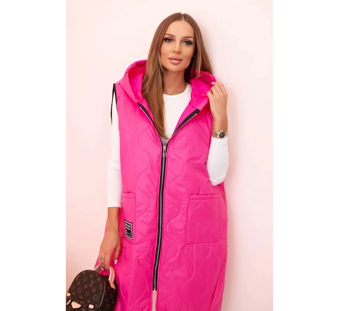 Dámská prošívaná vesta Plus Size s kapucí na zip růžová Dámská prošívaná vesta Plus Size s kapucí na zip růžová