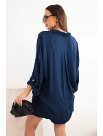 Dámský viskózový komplet košile s knoflíky a volné šortky námořnická modrá