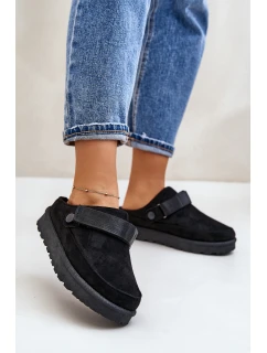 Dámské pantofle zateplené kožíškem na platformě černé model 21671344 - Boto