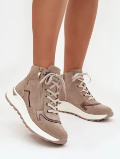 Dámské sportovní kotníkové boty na platformě z přírodního semiše model 21713308 béžové - Zazoo