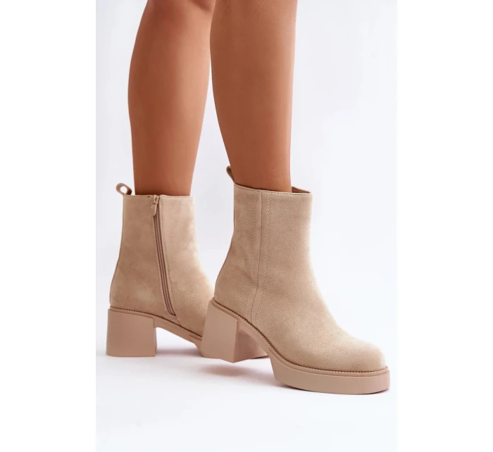 Dámské kotníkové boty na podpatku YK39P model 201542 Světle béžová - Seastar