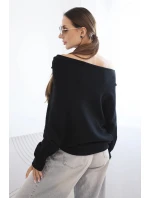 Asymetrický batwing svetr viskózový černý - FPrice