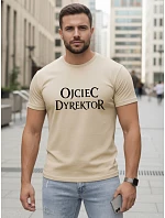 Tshirt męski klasyczny z napisem bawełniany beżowy model 22217847 - FashionStreet