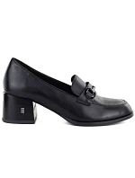 Dámské kožené boty na podpatku black model 22097233 - VINCEZA