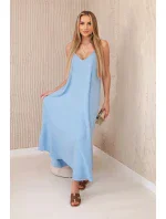 Mušelínové šaty na ramínka modrý