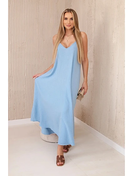 Mušelínové šaty na ramínka modrý