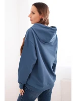 Dámská mikina s kapucí a klokaní kapsou z bavlny džínová modrá