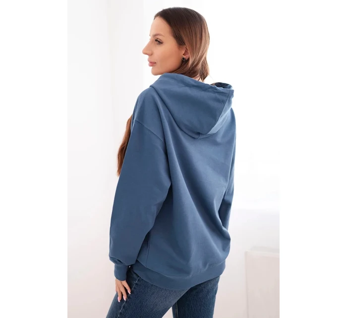 Dámská mikina s kapucí a klokaní kapsou z bavlny džínová modrá