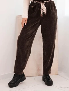 Dámské kalhoty z viskózy s model 21731254 páskem hnědé - K-Fashion